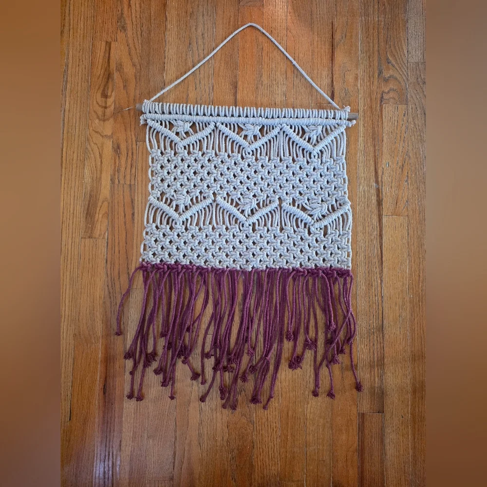 Hanging Macrame Ivory & Burgundy/Maroon Bohemian Boho